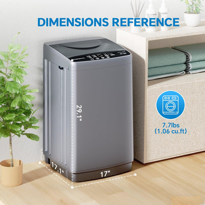 Portable Washing Machine, 7.7LBS Full-Automatic, 10 Wash Cycles, Stainless Steel Drum, Quiet Compact Washer for Apartment, Dorm, RV, Grey
