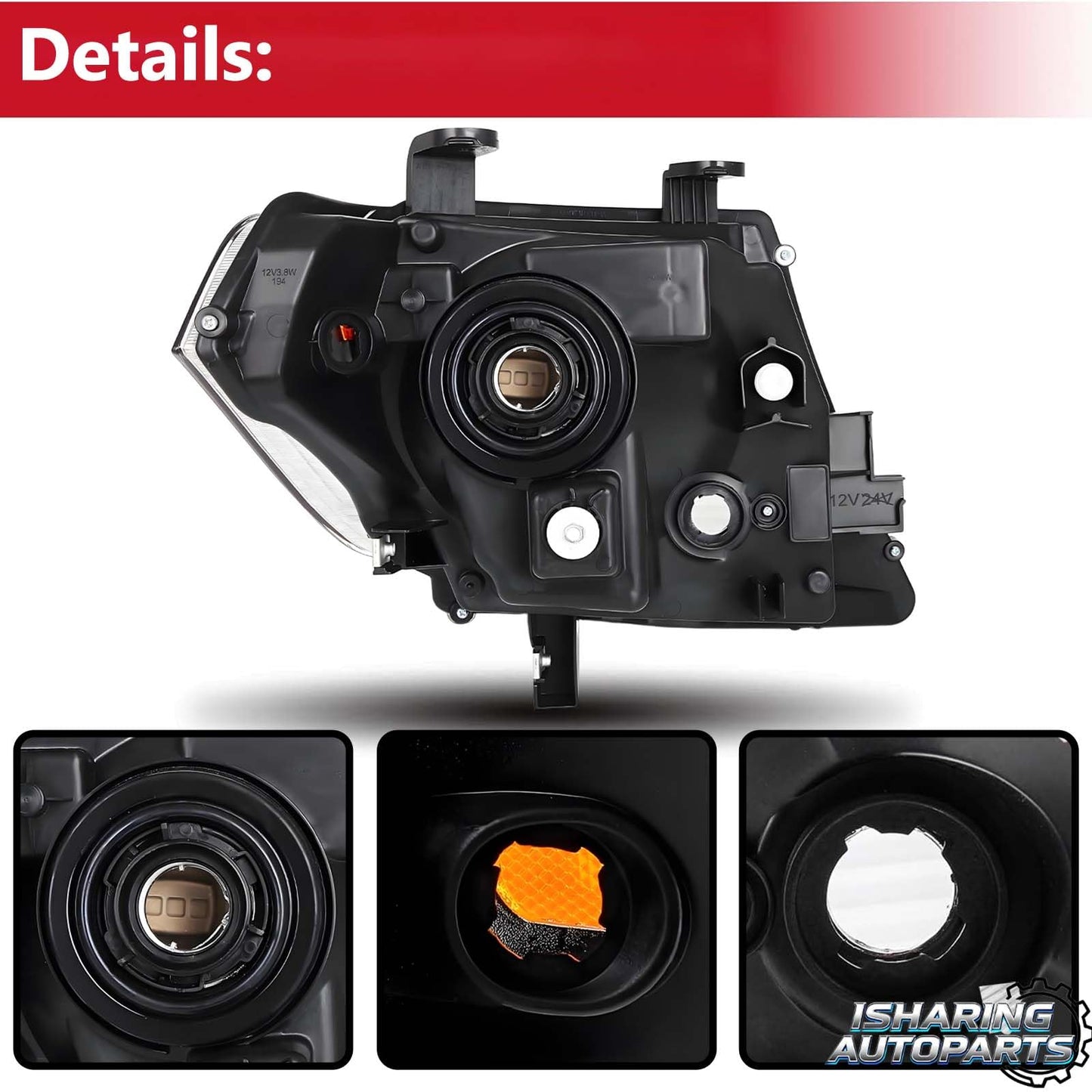ISHARINGAUTOPARTS Headlights Assembly Compatible with 2009-2021 Nissan Frontier Halogen Head Lamps Black Housing Amber Reflector, Replace #26060ZL40A, 26010ZL40A Driver and Passenger Side