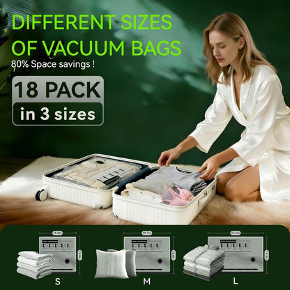 Vacuum Bags for Travel | Skiennix USB Electric Pump - 18 Pack Carry-On Size Space Saver Bags