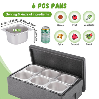 Tragaomx Insulated Cold Food Buffet Ice Serving Trays 6 Lids 6 Pans 2 Ice Packs Insulation Box Cooled Condiment Serving Container Ice Platter Food Cooler for Parties Buffets Fruit Market