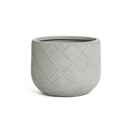 LuxenHome 14-Inch Dia Round Concrete Planters, Large Outdoor Indoor Decorative Plant Pots with Drainage Holes and Rubber Plug, Modern Gray Glen Woven Pattern Flower Pot Planters for Home Garden Patio