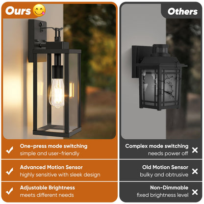 BesLowe Motion Sensor Outdoor Wall Lights, Dusk to Dawn, 16in, Black, Metal, Model A927M, 2-Pack