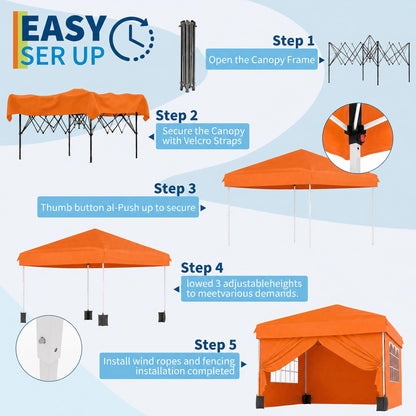 10'X10' Easy Pop Up Canopy Tent with 4 Detachable Window Sidewalls - Waterproof Outdoor Portable Canopy with Carry Bag & Guy Lines - for Camping, Outdoor Parties and Events