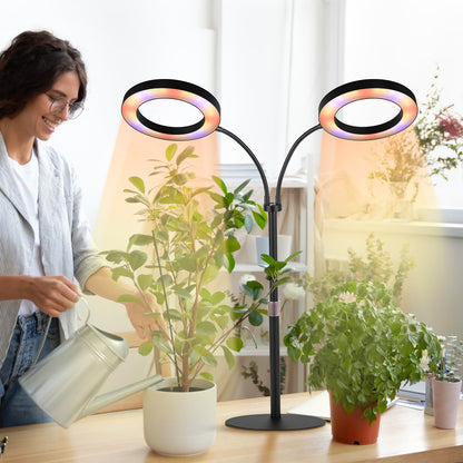 canvage Dual-Head Grow Lights for Indoor Plants, LED Full Spectrum Plant Lamp with Timer 3/9/12H, 10 Dimmable Levels, Flexible Gooseneck, Height Adjustable 14"-23" for House Plants & Seedlings
