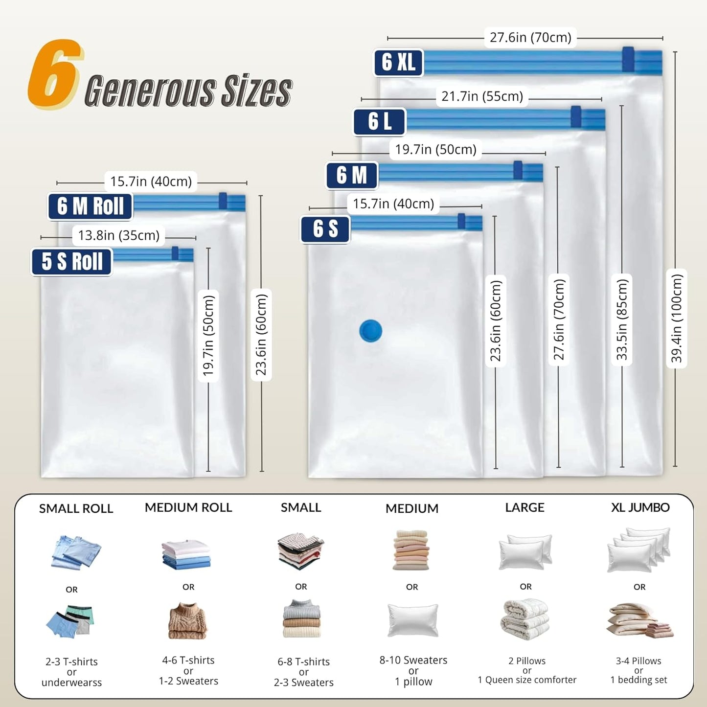 Skiennix Vacuum Storage Bags - 35 Pack Compression Space Saver for Bedding & Clothing - Includes Hand Pump