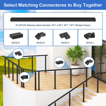 PLANTOP 12-20FT Complete Set 36" Cable Railing Post Kit(35"x2"x2"), 4pcs Stainless Steel Black Flat Top Surface Mount Level Posts,1/8" Wire Rope(No Handrail),Swageless Cable Railing System Kit,MY07-LP