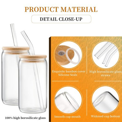 DWTS DANWEITESI Glass Cups with Lids and Straws 4 pcs,16oz Drinking Glasses Set for Coffee Bar Accessories,Iced Coffee Cups with Lids,Matcha Cup Glass Tumbler Reusable for Gifts