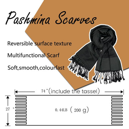 Wendyfull Pashmina Shawls and Wraps w/Fringe Two Tone Vintage Jacquard Paisley Rave Scarf for Weddings Festival (Black)