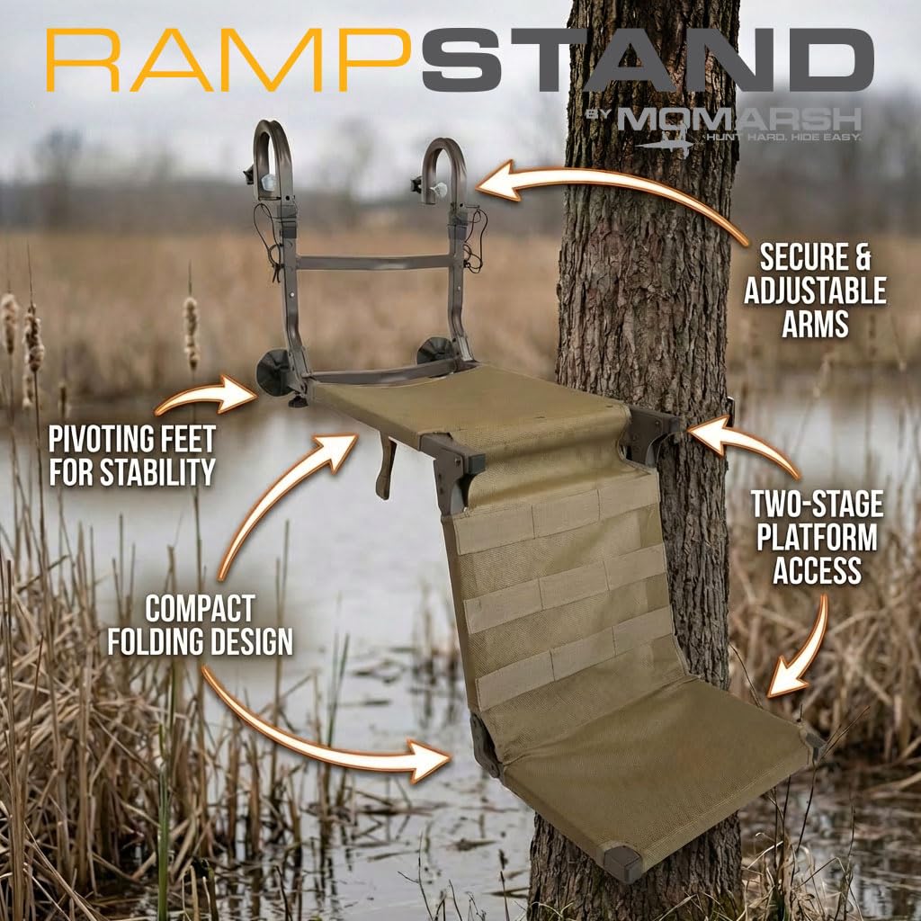 Momarsh Ramp Stand | Foldable Dog Ladder Platform for Waterfowl Hunting Training | Adjustable Pet Trainer Stand | Duck Retriever Instruction Blind | Portable Dura-Mesh Timber or Boat System