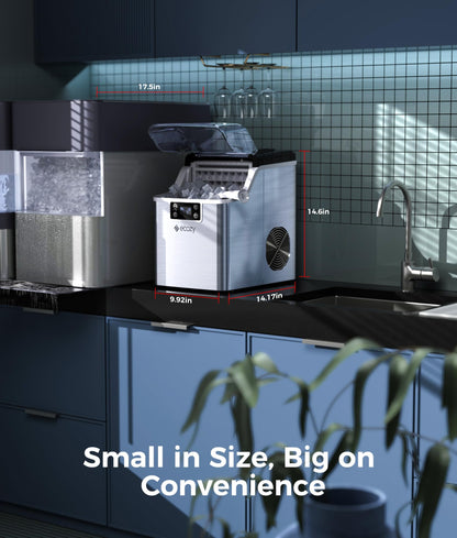 ecozy Ice Cube Makers Countertop, 45 lbs Per Day Portable Ice Machine, 24 Cubes Ready in 13 Mins, Self-Cleaning Function, Perfect for Home Kitchen Bar Office, Stainless Steel