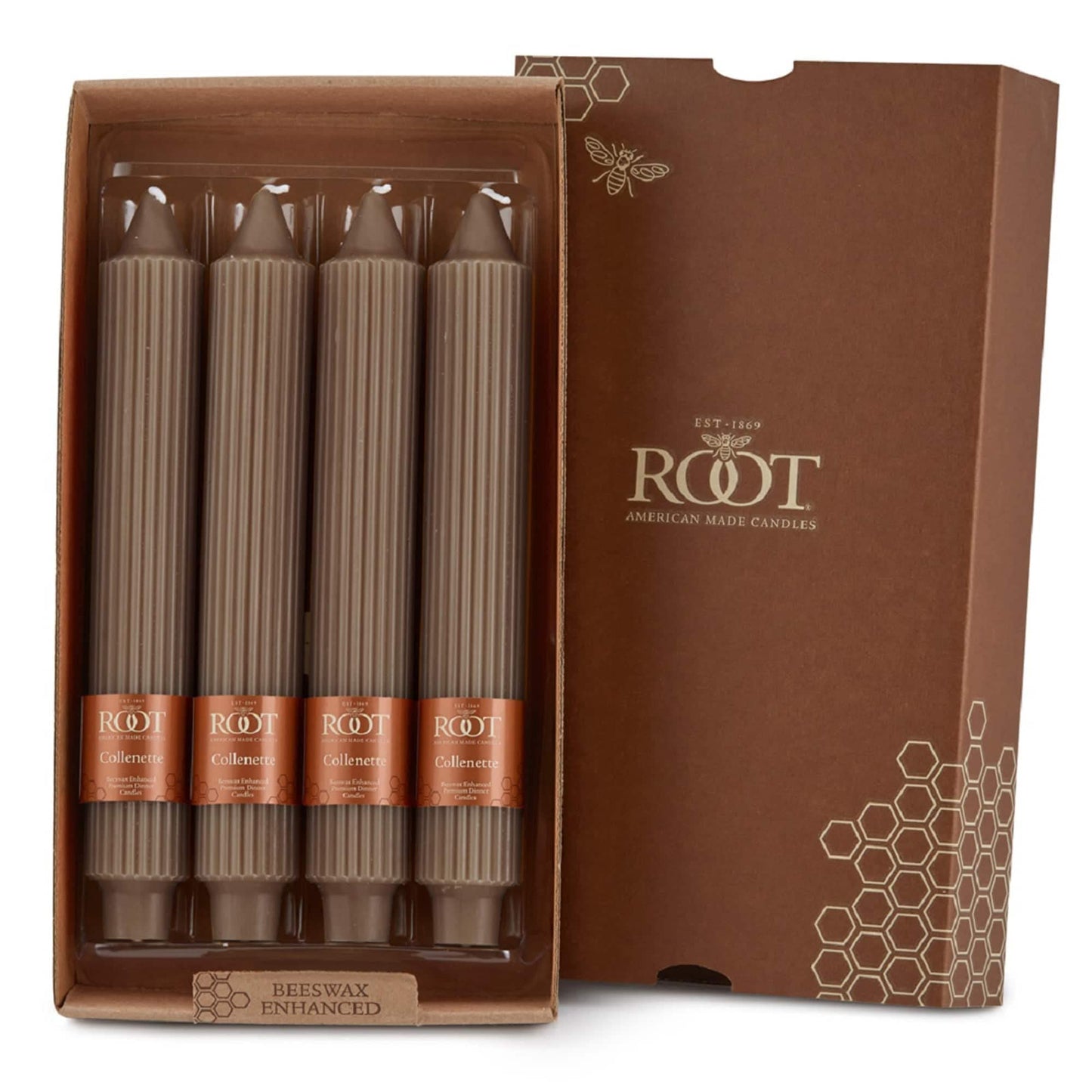 Root Candles 4-Count Unscented Dinner Candles Dripless Beeswax Enhanced Timberline™ Collenette Boxed Candle Set, 9-Inch, Sage Green
