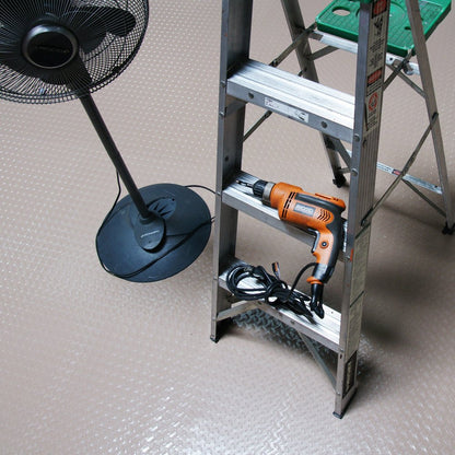 Rubber-Cal Diamond Plate Metallic PVC Flooring, Beige, 2.5mm x 4' x 25', Model: 03-W266-BG-25