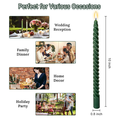 10 Inch Spiral Taper Candles for Home Decoration, 4 Pack Green-Gradient Candlesticks for Dinner Party Wedding Holiday Spring - Green Series