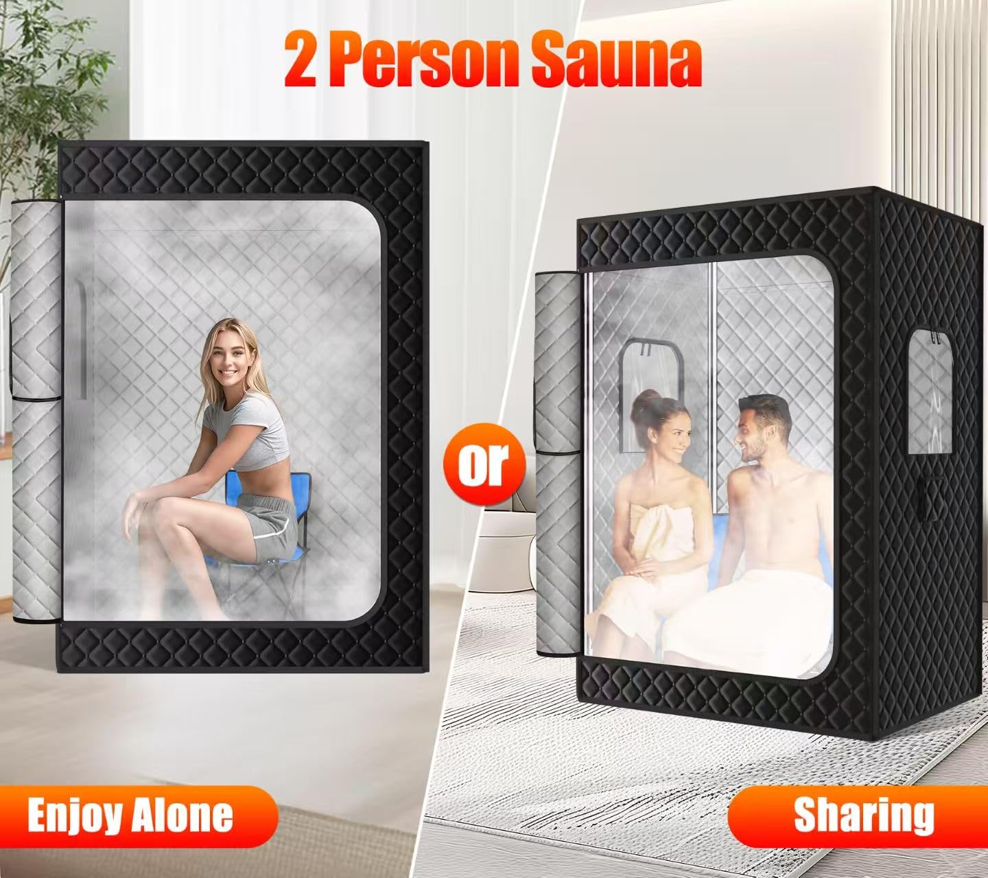 X-Vcak Upgraded 2 Person Sauna, Portable Sauna with 5 Layer Waterproof, Portable Steam Sauna Tent with 2 Steamers, 2 Folding Chair, 71”x 49”x 36"