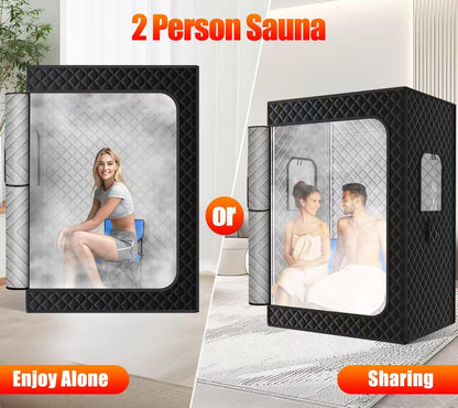 X-Vcak Upgraded 2 Person Sauna, Portable Sauna with 5 Layer Waterproof, Portable Steam Sauna Tent with 2 Steamers, 2 Folding Chair, 71”x 49”x 36"