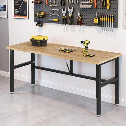SPECRAFT 60" Folding Workbench, Adjustable Foldable Workbench with 2000 LBS Capacity, 30.7"-40" Height, Rubber Wood Top for Garage, Workshop, Office