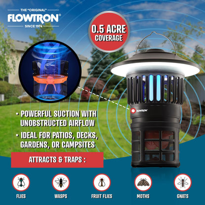 Flowtron Bug Trap Lantern | 2-in-1 UV Mosquito Trap & LED Camping Lantern, 21000 Sq Ft Coverage, 4000mAh Rechargeable Battery, Cordless Insect Trap with Fan for Patio Backyard Indoor Outdoor
