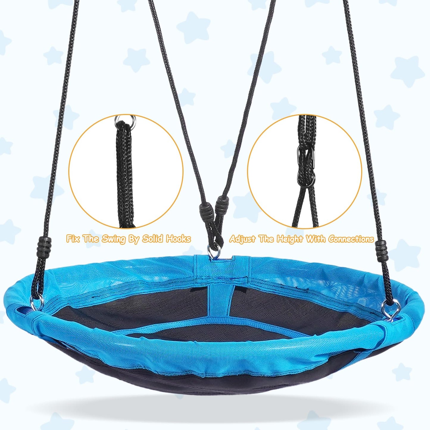 Lunafun Outdoor Swings for Kids, 440lbs, Heavy-Duty A-Frame Metal Outdoor Swing Stand, 1 Saucer & 1 Belt Swing Seat for Playground, Backyard Blue