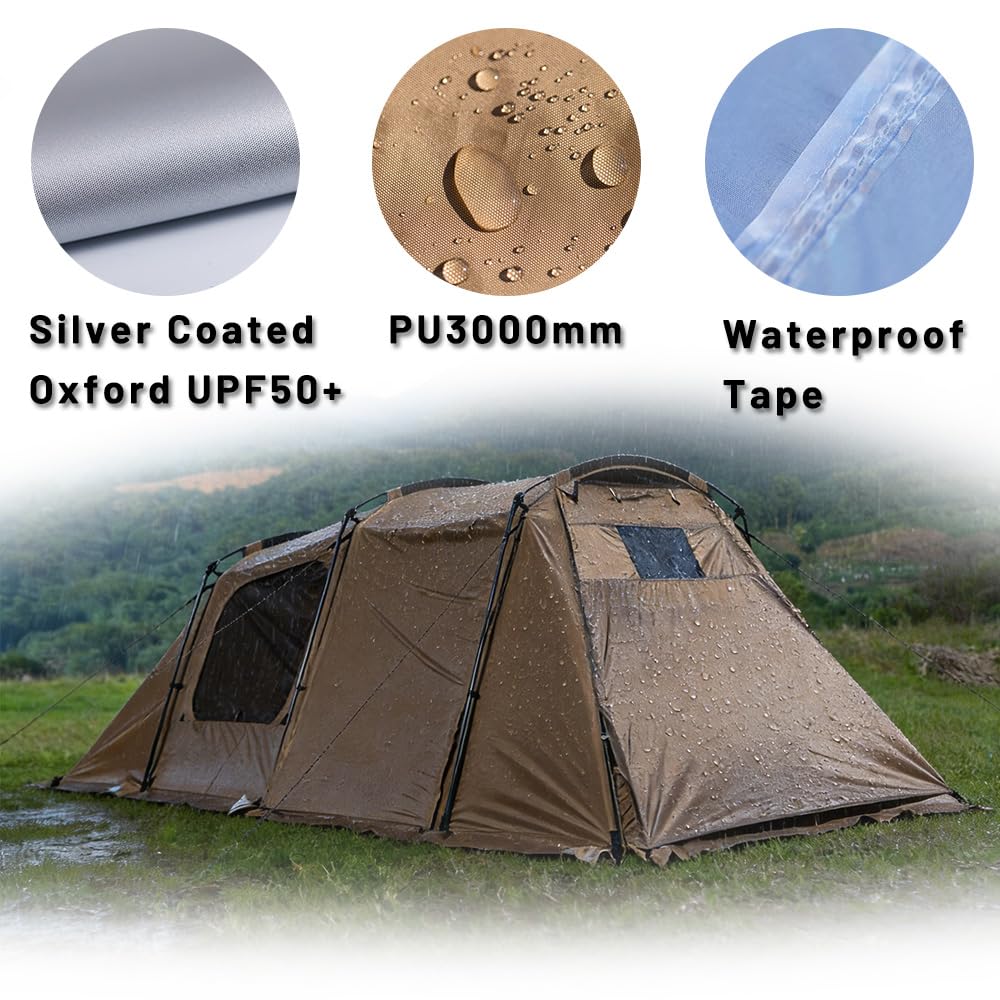 Outdoor Camping Tent 6 Person, Large Family Tunnel Tent with 4 Door 2 Window