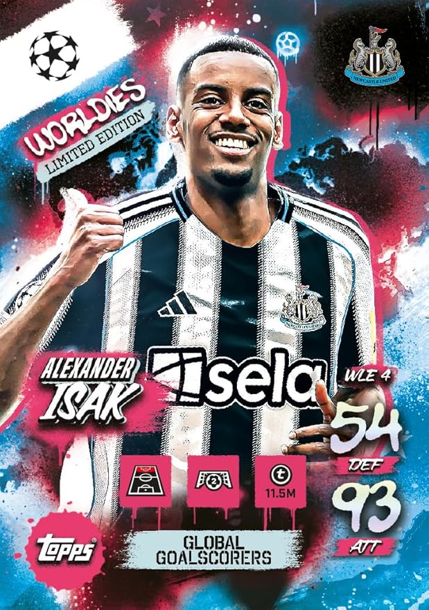 Topps UCC Match Attax 2025/26 - Mini Tin - Global Goalscorers - contains 28 Match Attax cards plus a random Star Boy LE and 3 exclusive 'Worldies' LE cards.