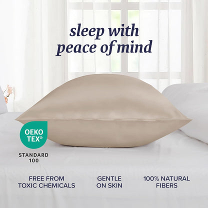 Beckham Hotel Collection Silk Pillowcase - 100% Mulberry Silk for Hair & Skin | 22 Momme, Queen, Champagne