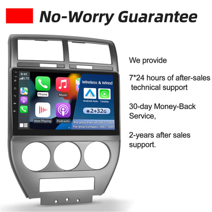 [2+64G] Android Car Stereo for Jeep Compass Patriot 2007 2008 2009 with Apple Carplay and Android Auto 10.1 inch Touchscreen Radio Bluetooth + External Microphone GPS WiFi SWC Hi-Fi Audio