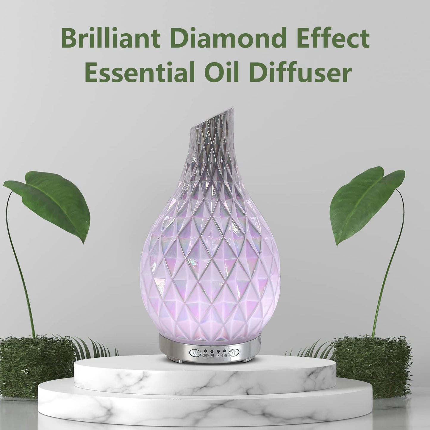 MAXWINER Essential Oil Diffusers Ultrasonic 3D Glass Aromatherapy Diffuser, Auto Shut-Off, Timer Setting, 7 Colors LED Lights Changing for Home, Office, Spa 120ml