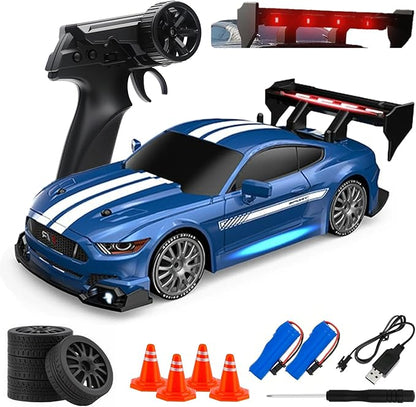 RC Drift Car 1:24 Scale Remote Control Vehicle for Kids2.4GHz 20KM/H 4WD High Speed RC Cars with LED Light Two Batteries &amp Drifting Tires Racing Sport Toy Cars for Adults Boys Girls Kids 8602BU