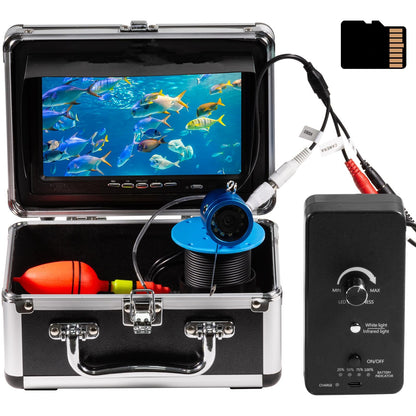 1200TVL HD Underwater Ice Fishing Camera with DVR (Includes 32GB Card) & 7" 1024x600 Monitor, 30m Cable, 10000mAh, 12 White+12 IR LEDs, Aluminium Case
