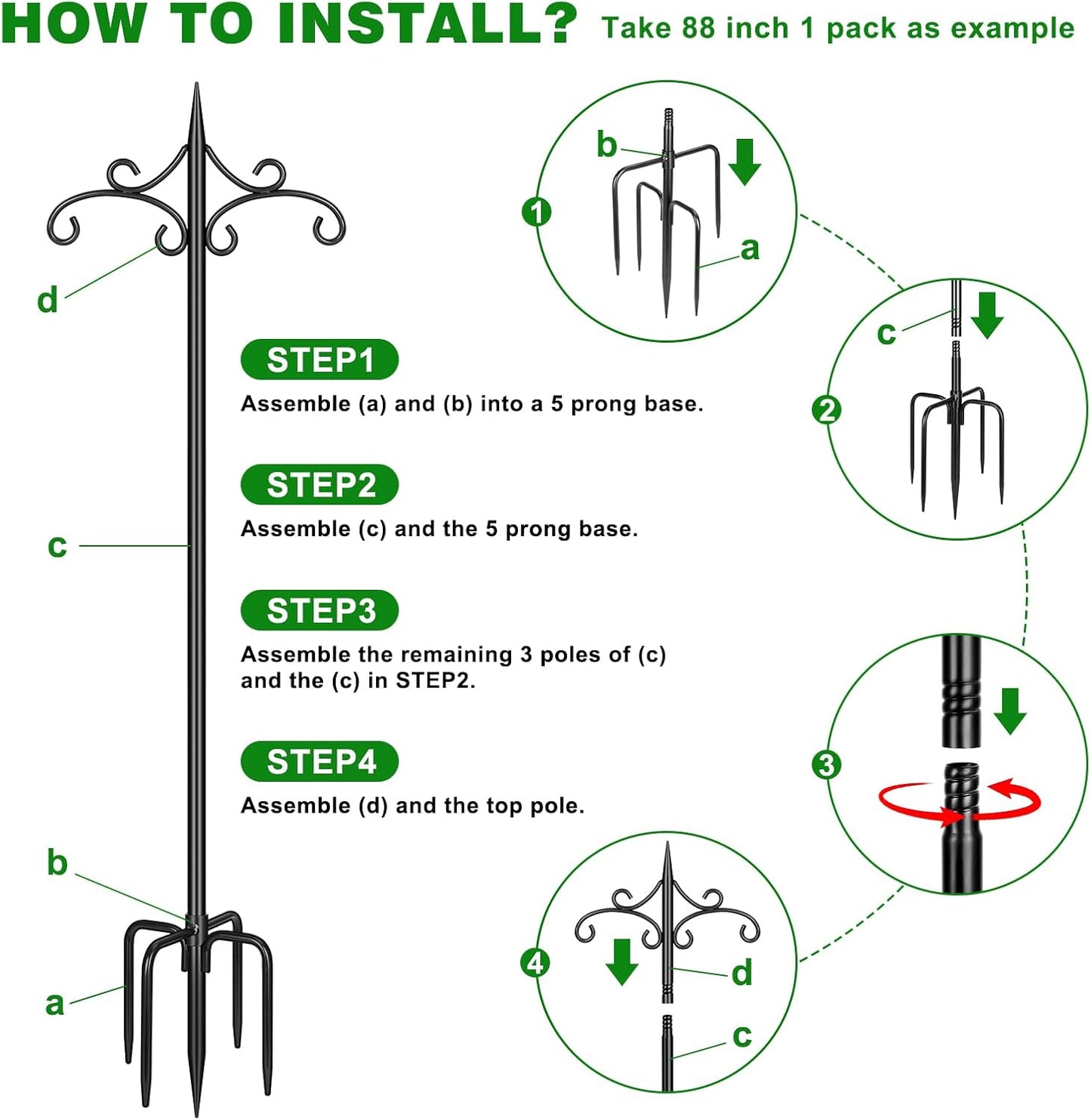 Skiennix Heavy Duty Double Shepherd Hooks - 72-Inch Adjustable Metal Bird Feeder Pole | 5-Prong Base for Outdoor Use