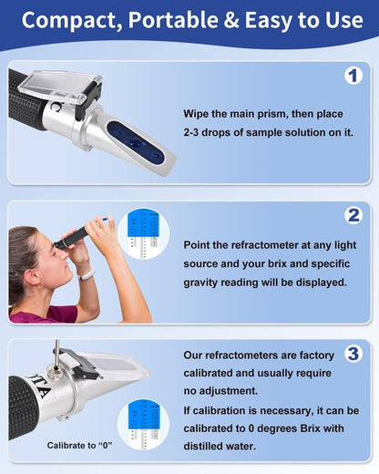 Honey Refractometer for Moisture, Brix and Baume, Brix Meter Refractometer with ATC, (12-27% Honey Moisture, 58-90% Brix, 38-43° Baume), Refractometer Brix for Honey, Maple Syrup, Molasses, Fruit Jam