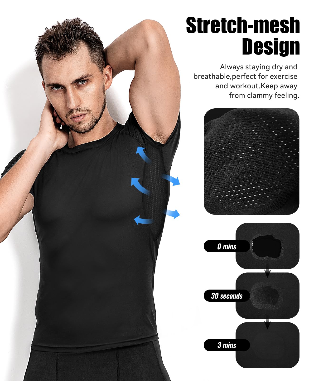 Niksa Men's Compression Shirts 2 Pack, Short Sleeve Athletic Compression Tops Cool Dry Workout T Shirt