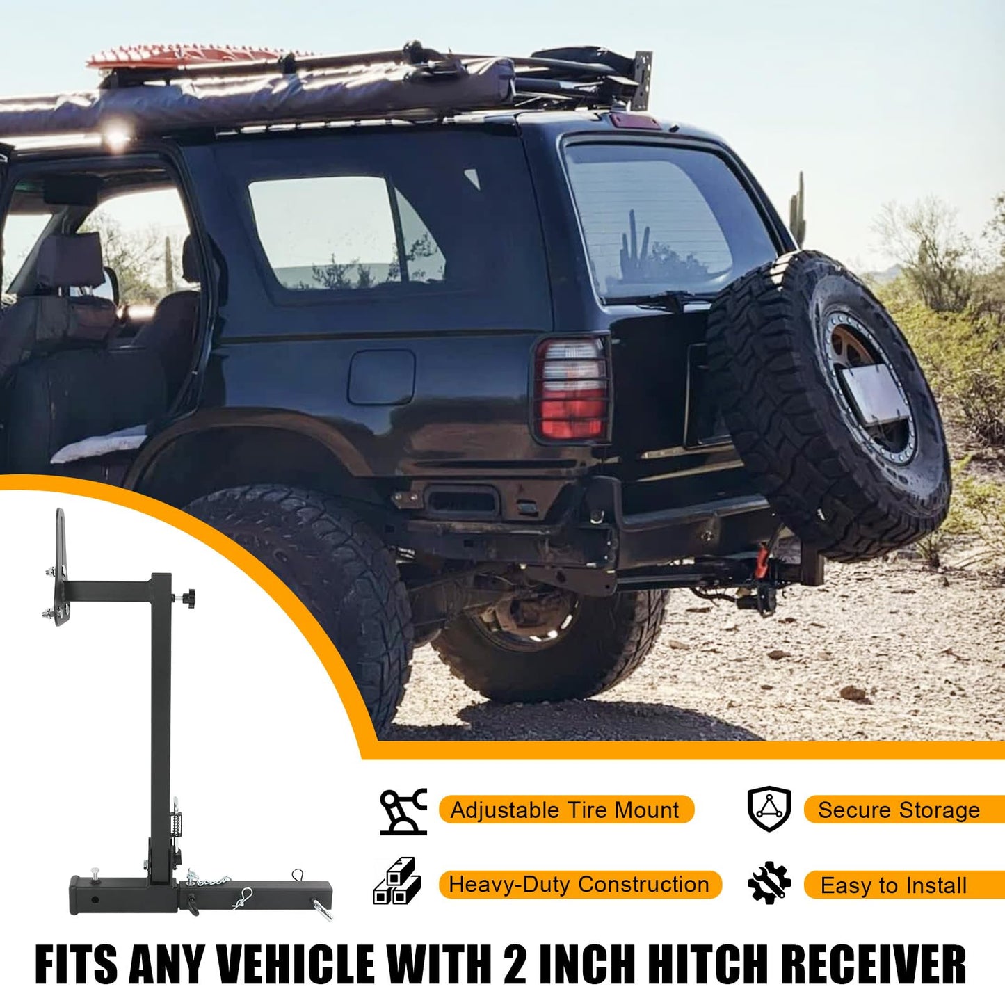 JDMSPEED RV Spare Tire Carrier Mount Adjustable Trailer Hitch with 2 Inch Receiver Compatible with 16" 16.5" 19.5" 22.5" 24" Wheels for Vans SUVs and Motorhomes