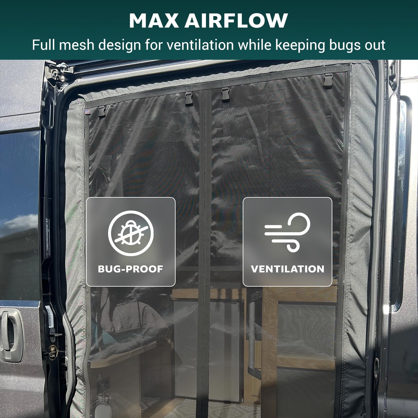 VANNCAMP Magnetic Sliding Door Bug Screen for Ram ProMaster High Roof Van,2014-2026, Weighted Bottom, Hands Free Entry, Center Magnetic Closure