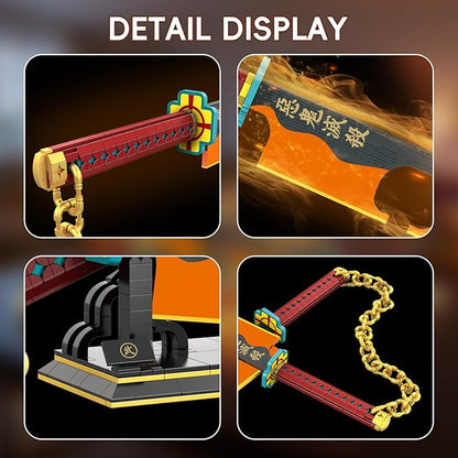 Anime Dual Cleaver Building Set - 1478 Pieces Sound Ninja Sword Model with Golden Chain 82 Inch Huge Nichirin Style Weapon Flashy Cosplay Prop Construction Toy for Adults (Amber &amp Black)
