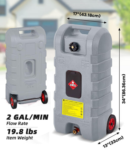 15 Gallon Gas Caddy, Heavy-Duty Gas Can and Fuel Caddy with Manual Fuel Transfer Pump, Portable Fuel Tank on Wheels with 10 ft Hose for Lawn Mowers, Cars, Boats, ATVs, Home and Farm Use, Grey