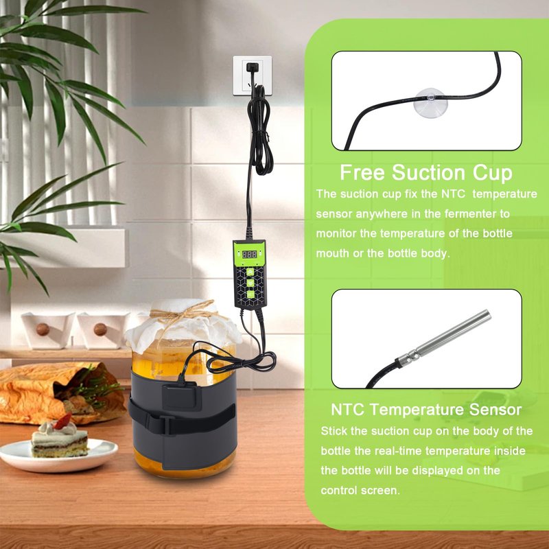 Kombucha Heating Wrap 2-Pack with Digital Thermostat, Adjustable Temperature 45–113°F, Waterproof Fermentation Heater Belt for Kombucha Brewing, Wine, Beer & Yogurt