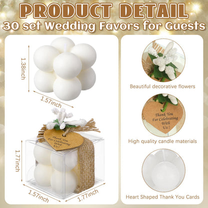 MTLEE Mini Bubble Candles Wedding Favors Gifts for Guests 1.57" x 1.38" Bubble Candles with Cards Dried Flowers DIY Gift Set for Baptism Party Bridal Shower Thank You Gifts(White,30 Sets)