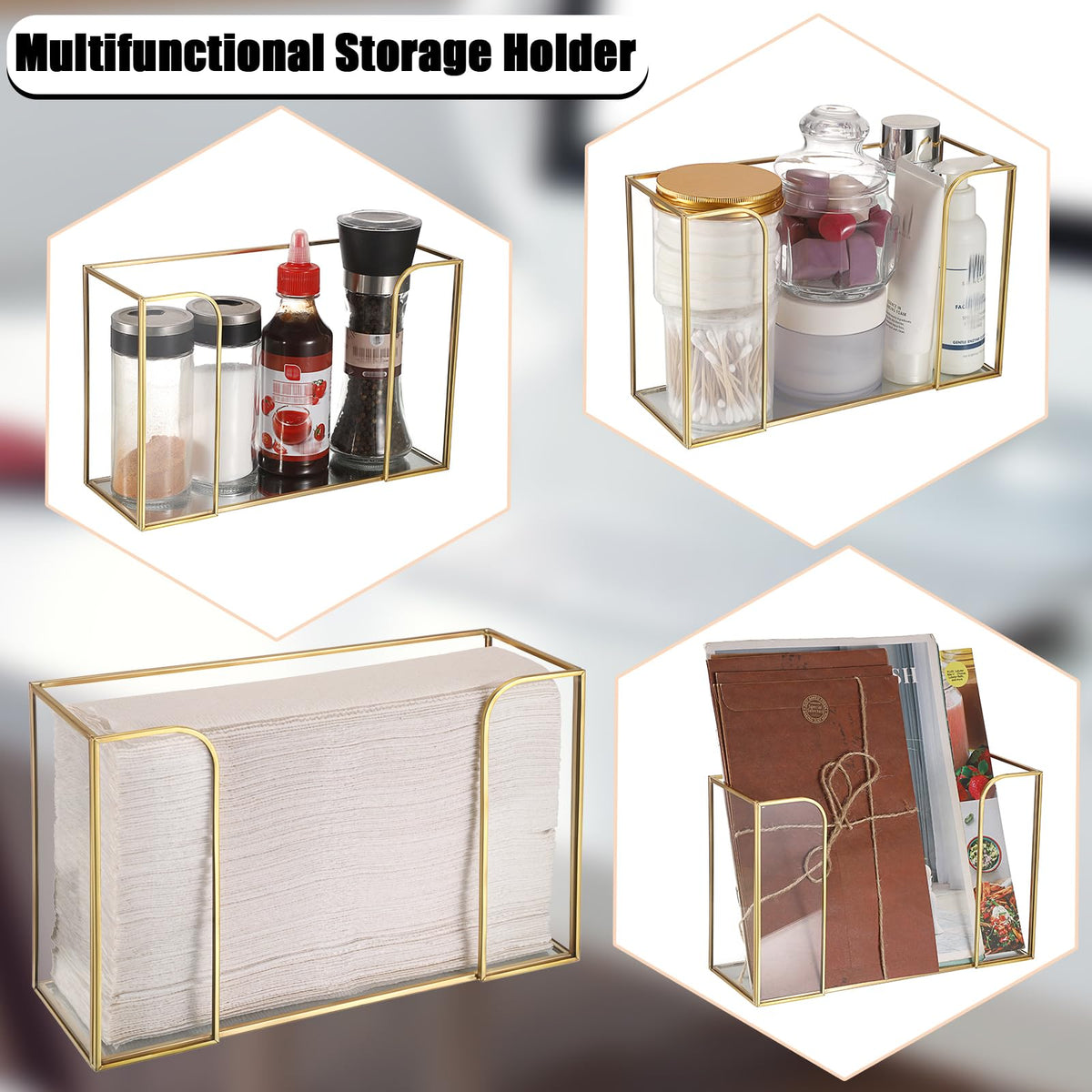 Sumnacon Countertop Bathroom Paper Towel Dispenser Glass Paper Towel Dispenser for Home Bathroom Kitchen Office Toilet Table,Gold Paper Towel Holder for Multifold C Fold Trifold Z Fold