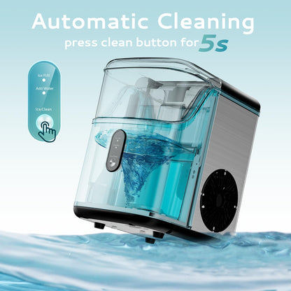 EUHOMY Nugget Ice Makers Countertop, Pebble Ice Maker Machine with 34lbs/24H Soft Ice, Self-Cleaning Sonic Ice Maker with Ice Scoop&Basket, Pellet Ice Maker for Home/Kitchen/Office(Stainless Steels)