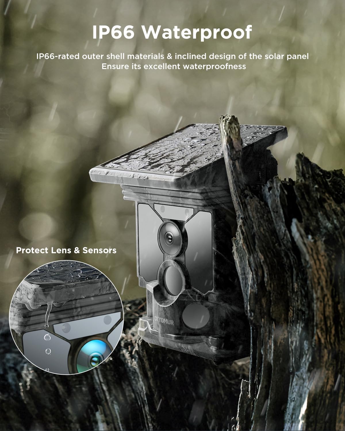 CEYOMUR 4K 30fps Solar Trail Camera, 46MP WiFi Trail Cam with Night Vision 0.1s Trigger Motion Activated with 32GB Memory Card, Game Camera with 120° Detection IP66 Waterproof for Wildlife Scouting