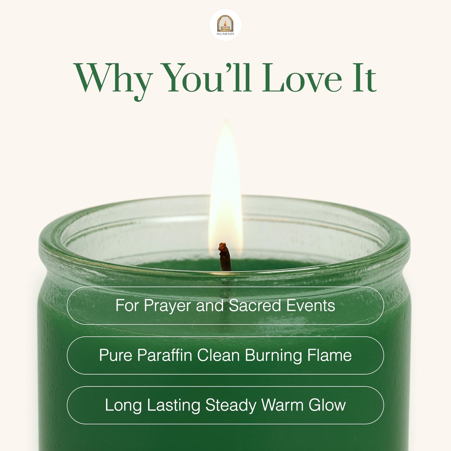 Alumenza 3 Pack Green 7 Day Candles in Glass Jar – Paraffin Wax, Clean Burning Unscented | Large & Tall Devotional Prayer Pillar Candles for Home, Memorial, Spells, Long Lasting