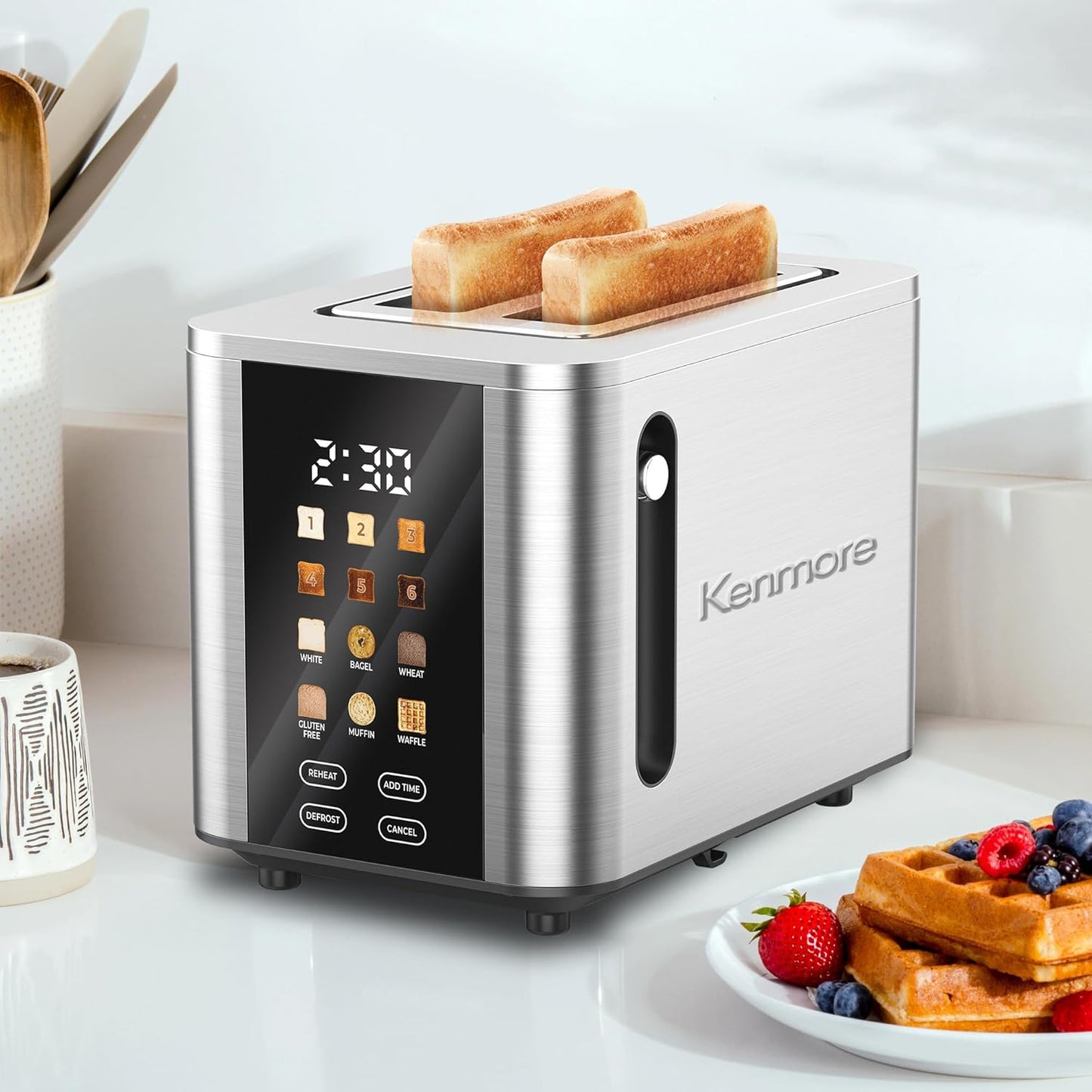 Kenmore 2-Slice Toaster - Touch Screen Controls, 6 Shade Settings & Extra Wide Slots | Stainless Steel