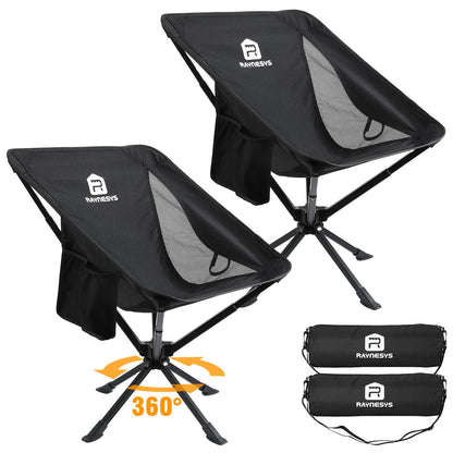Raynesys Portable Camping Chair 2 Pack, 8 Seconds Quick Setup Folding Camping Chair, Flexible 360° Rotation, 3.8Lb Lightweight Travel Chairs for Easy Carry to Hiking, Sporting, Travel, Beach
