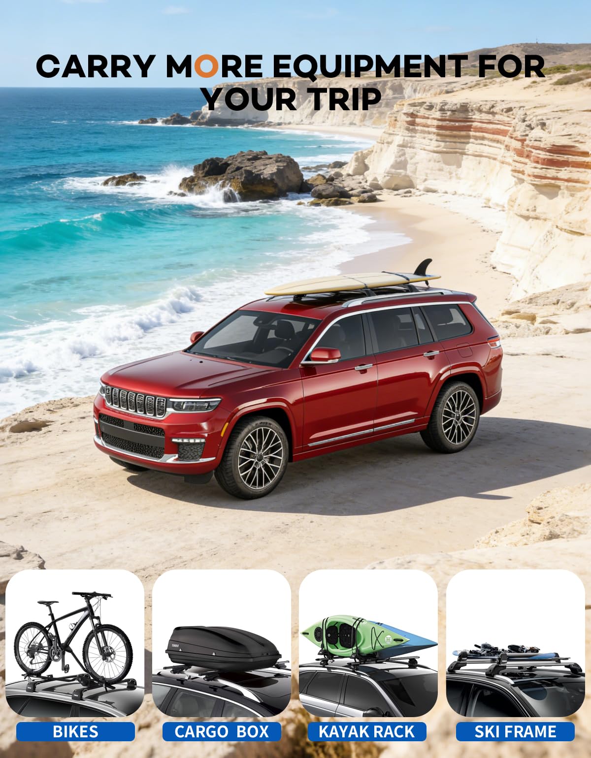 Wonderdriver 300lb Roof Rack Cross Bars Compatible with Jeep Grand Cherokee L 2021-2026 and 2022-2026 Grand Cherokee WL, Heavy Duty Aluminum Crossbar Racks Roof Rail Rooftop Luggage Canoe