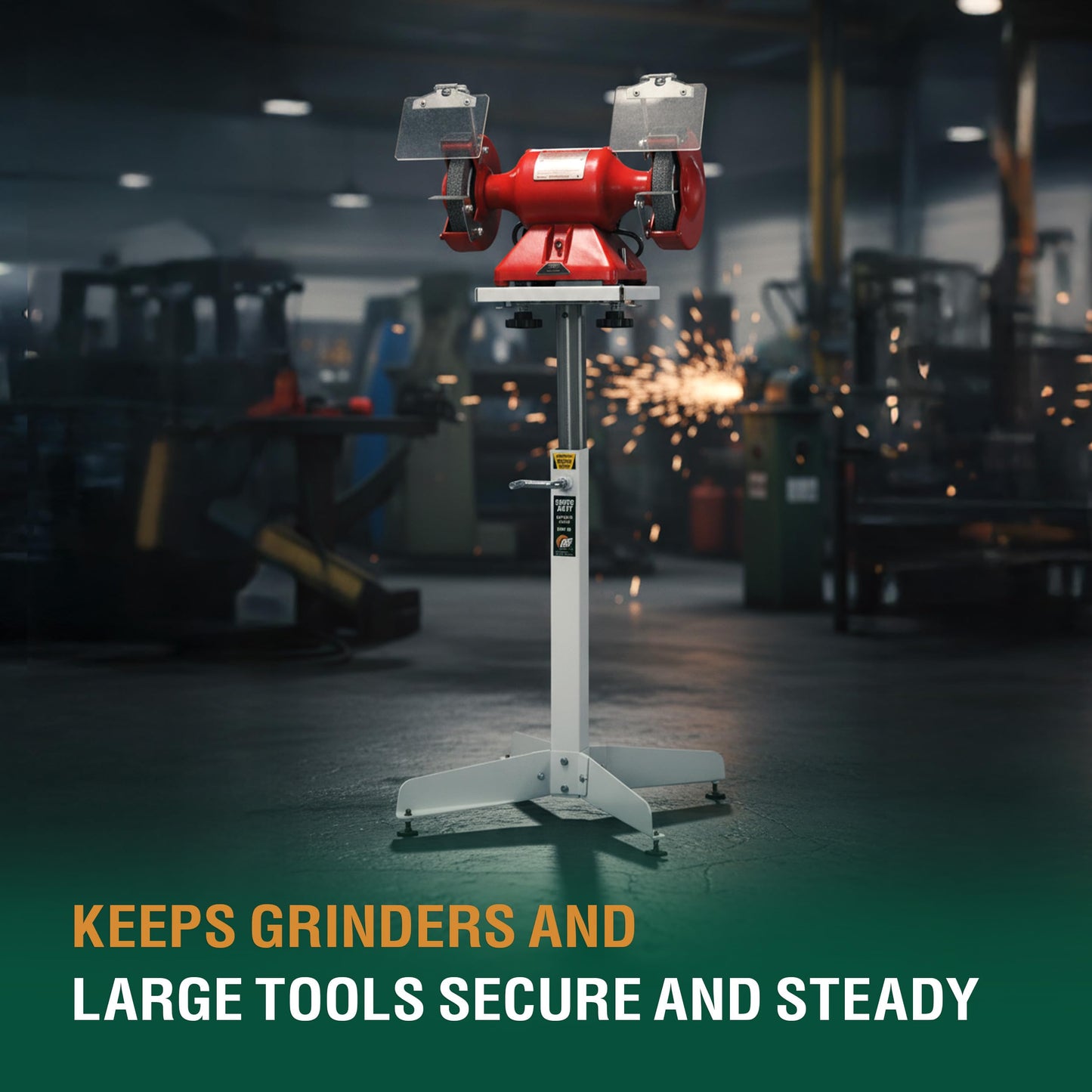 HTC Bench Grinder Stand Adjustable Height From 25 to 41 Inch Heavy Duty 500 lb Capacity Universal Power Tool Stand White HGP-10