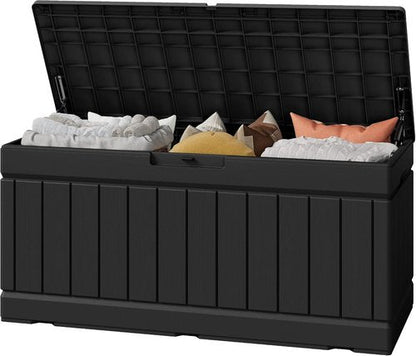 Greesum 82 Gallon Outdoor Storage Box - Waterproof & UV Resistant Bin for Patio Furniture | Black