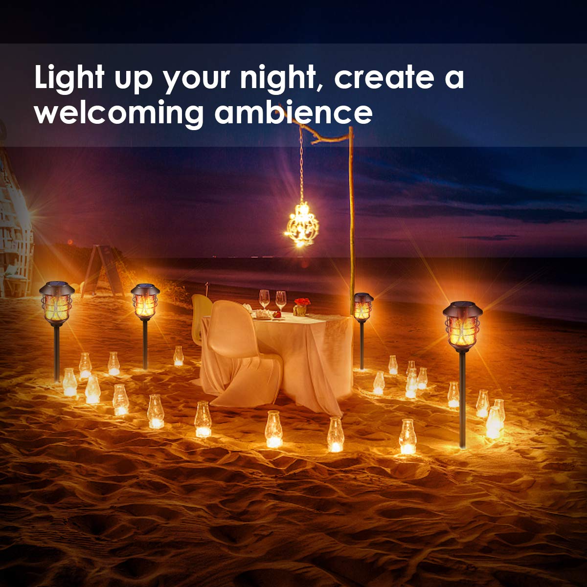 TomCare Solar Outdoor Lights Metal Flickering Flame Torches Waterproof Heavy Duty Pathway Landscape Lighting Dusk to Dawn Auto On/Off for Garden Patio Yard, 4 Pack