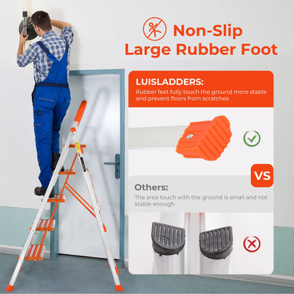 LUISLADDERS Step Ladder 5 Step Lightweight Folding Step Ladder Aluminum Step Stool with Widened Anti-Slip Strip Pedal Convenient Handgrip 350lbs EN131, Multi-use for Household and Office