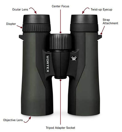 Vortex Crossfire HD 10x42 Binoculars - HD Optical System, Tripod Adaptable, Rubber Armor, Waterproof, Fogproof, Shockproof, Included GlassPak - Unlimited, Unconditional Warranty